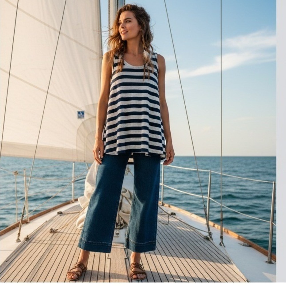 Striped‎ Tank Top Sleeveless Casual Flowy Tunic Navy White